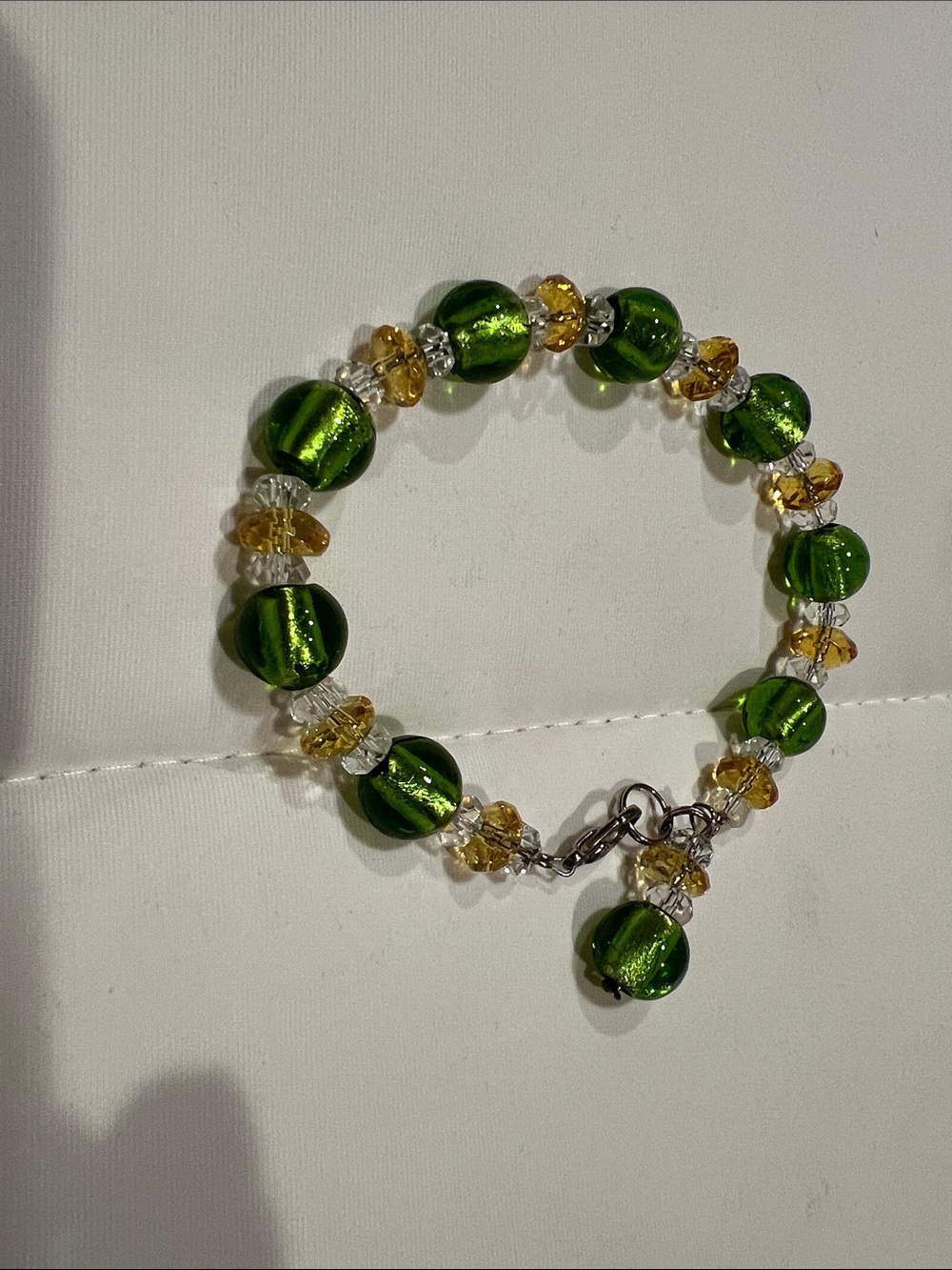 Green and Gold Beaded Bracelet with Charm - Women's Fashion Jewelry